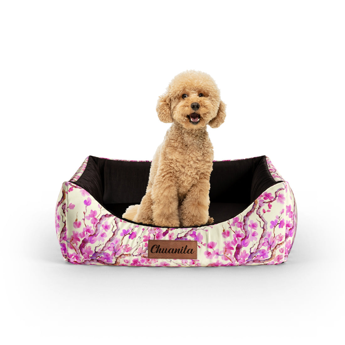 Sakura Salmon Personalized Lounge Dog Bed With Entrance