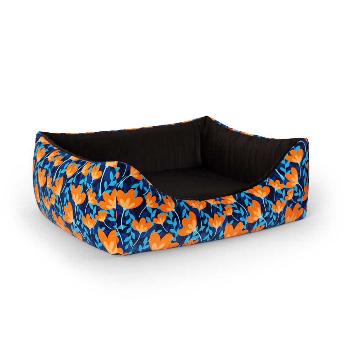 Summer Flowers Cerulean Personalized Lounge Dog Bed With Entrance