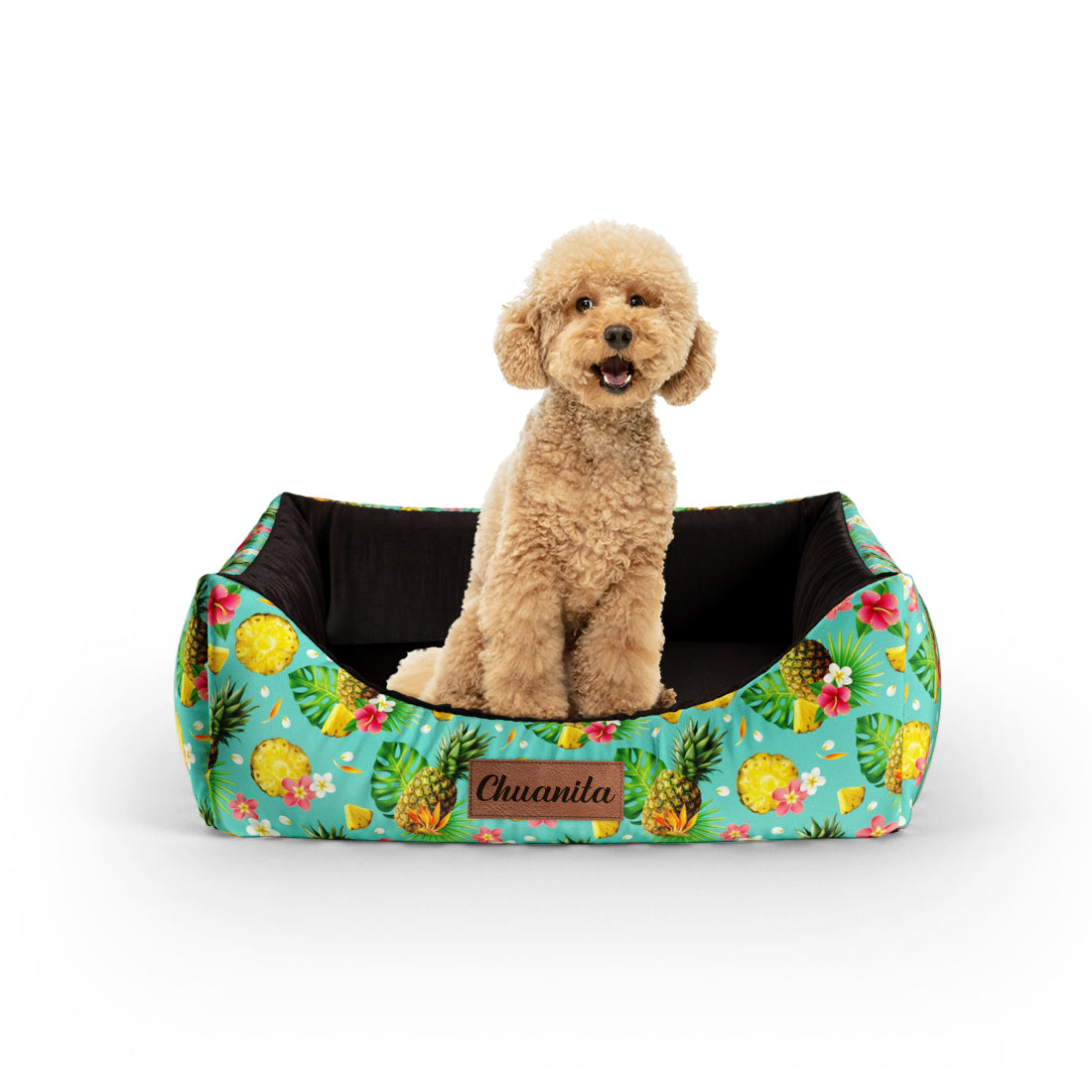 Pineapple Emerald Personalized Lounge Dog Bed With Entrance