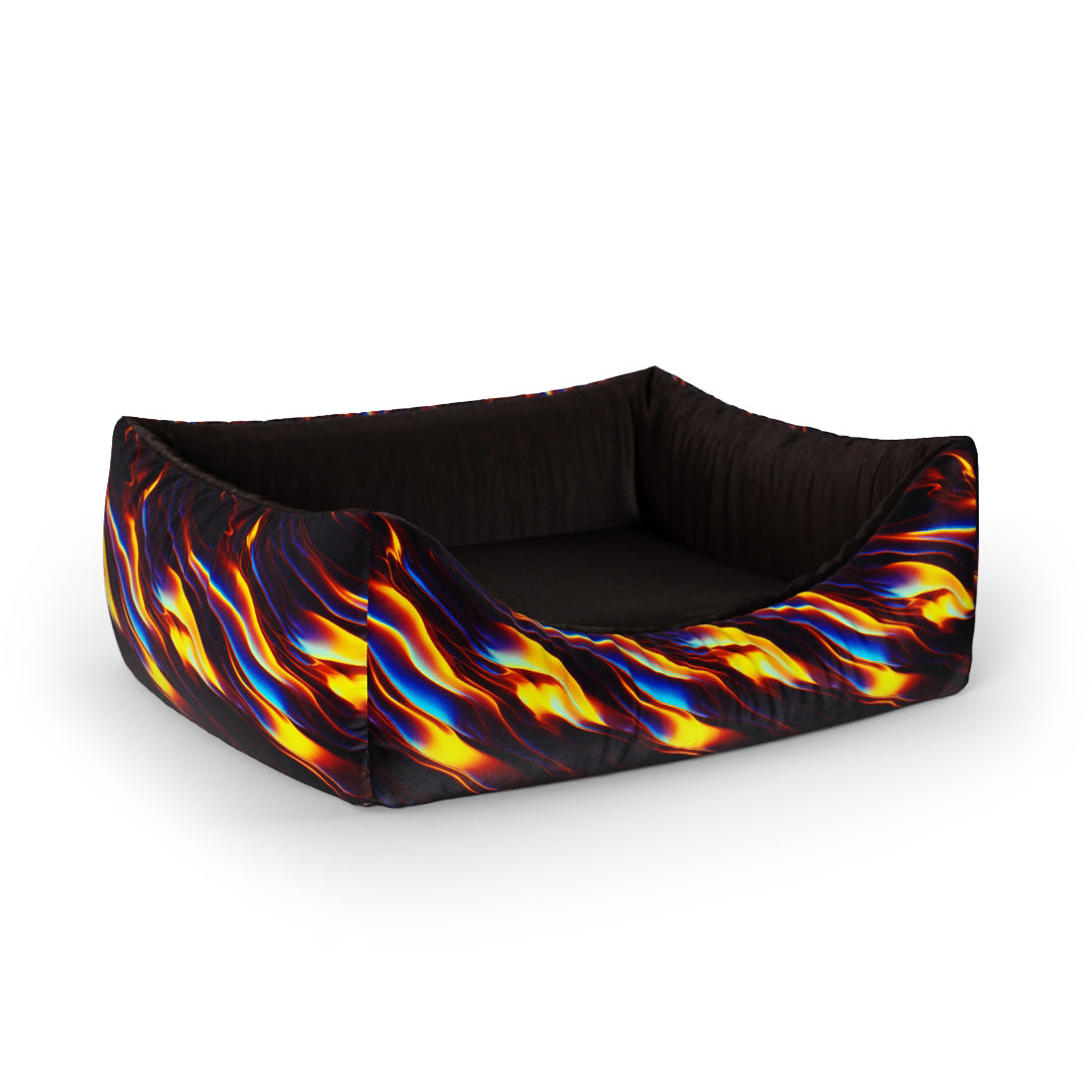 Fire Flames Senffarbenes personalisiertes Lounge-Hundebett mit Eingang