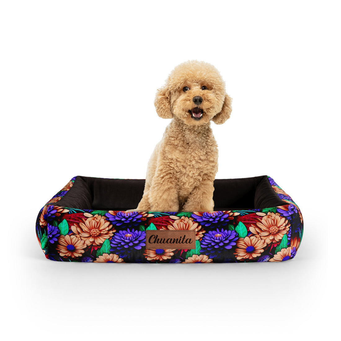 Garden Flowers Midnight Personalized Lounge Dog Bed With Sides