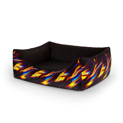 Fire Flames Mustard Personalized Lounge Dog Bed With Entrance