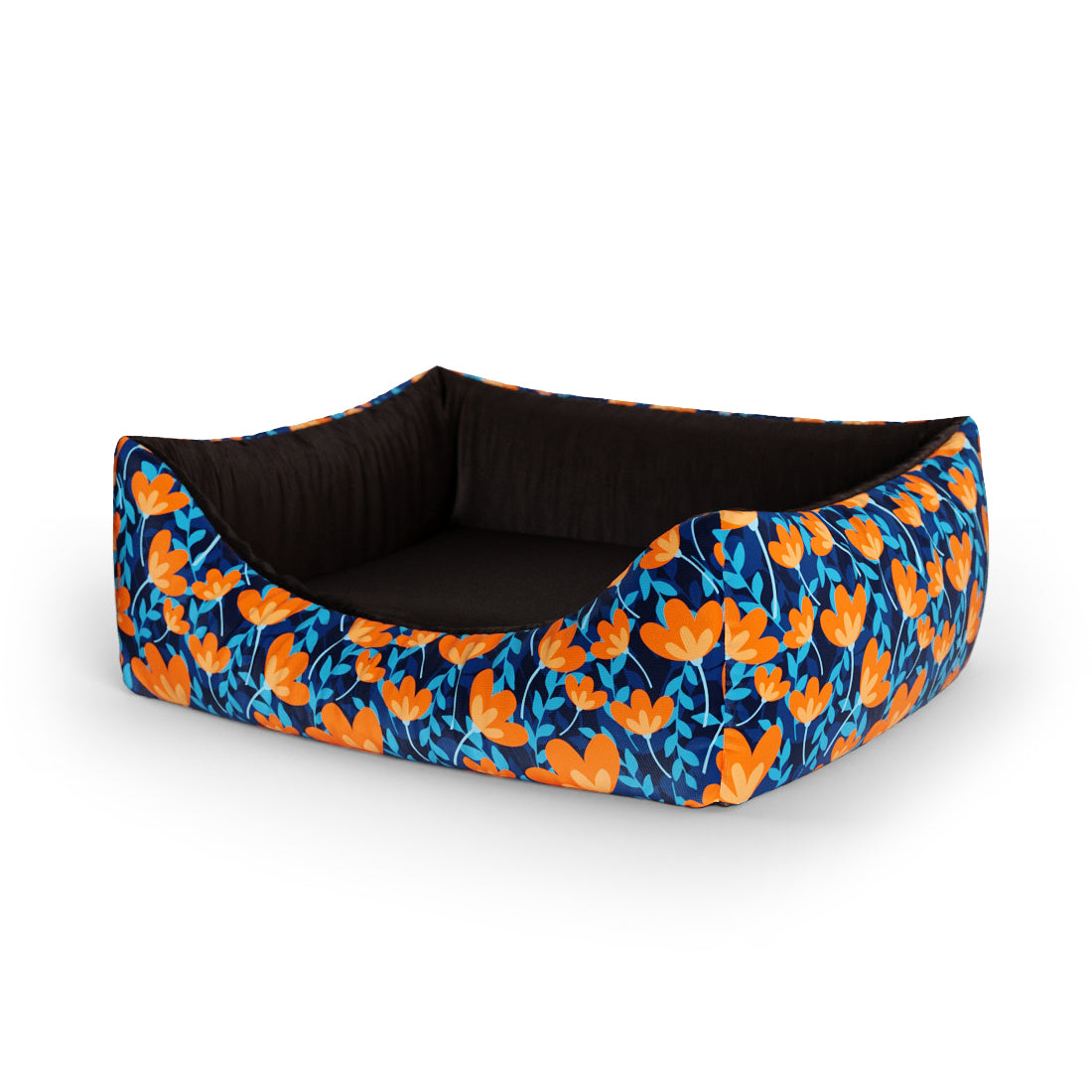 Summer Flowers Cerulean Personalized Lounge Dog Bed With Entrance