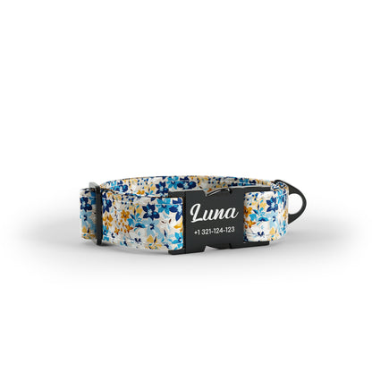 Liberty Flowers Teal Personalizuotas Margintas Vardinis Šuns Antkaklio Ir Pavadėlio Rinkinys