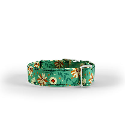 Personalisiertes Hundehalsband und Leine-Set mit dunklem Nachtblumen-Moos