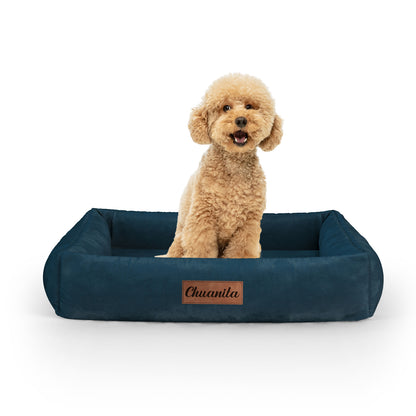 Luxury Velvet Look Midnight Personalized Lounge Dog Bed With Sides