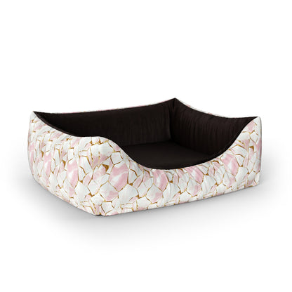 Personalisiertes Lounge-Hundebett aus rosa Marmorleinen mit Eingang