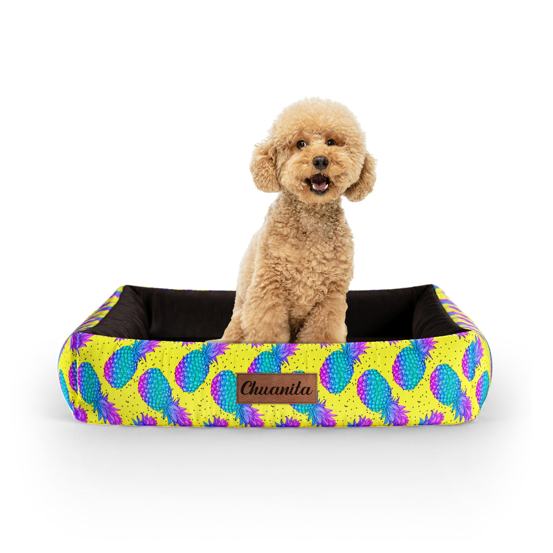 Pineapple Canary Personalized Lounge Dog Bed With Sides