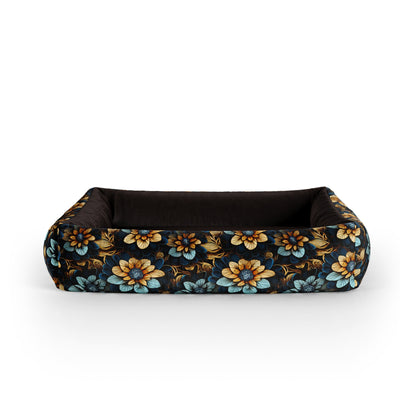 Painted Flowers Opal Personalized Lounge Dog Bed With Sides