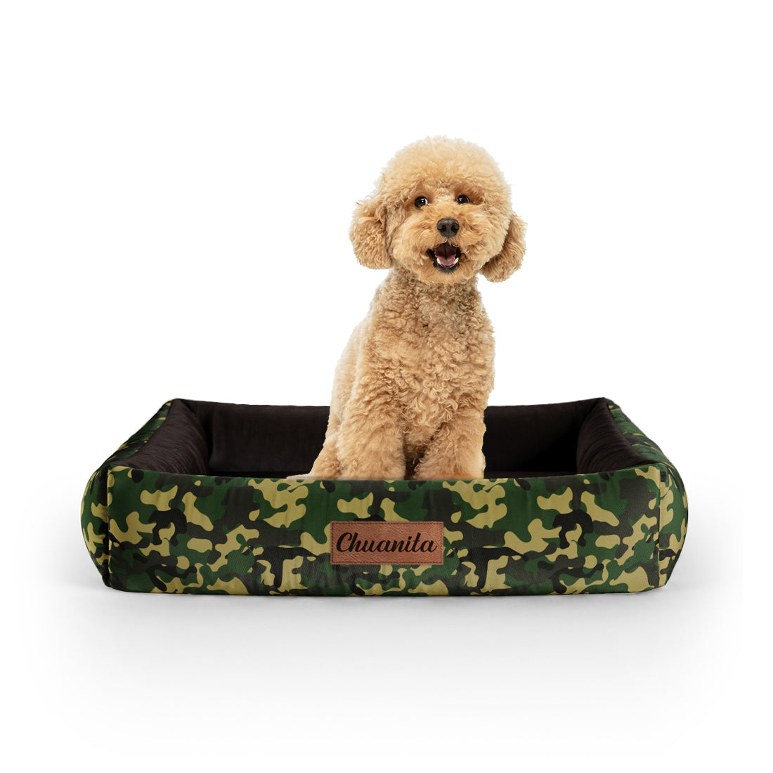 Camoflage Cadmium Personalized Lounge Dog Bed With Sides