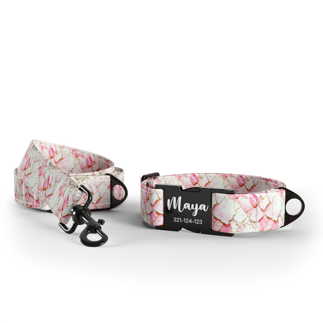 Pink Marble  Mongolia Personalized Dog Collar