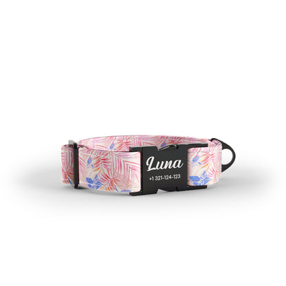 Tropical Leaves Holy Personalized Dog Collar