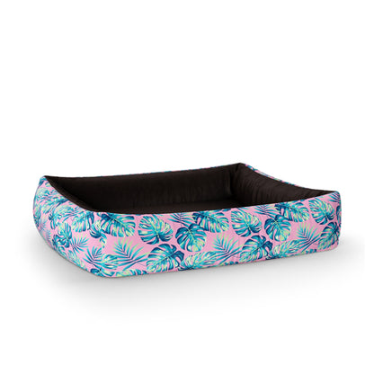 Tropical Leaves Cernation Personalized Lounge Dog Bed With Sides