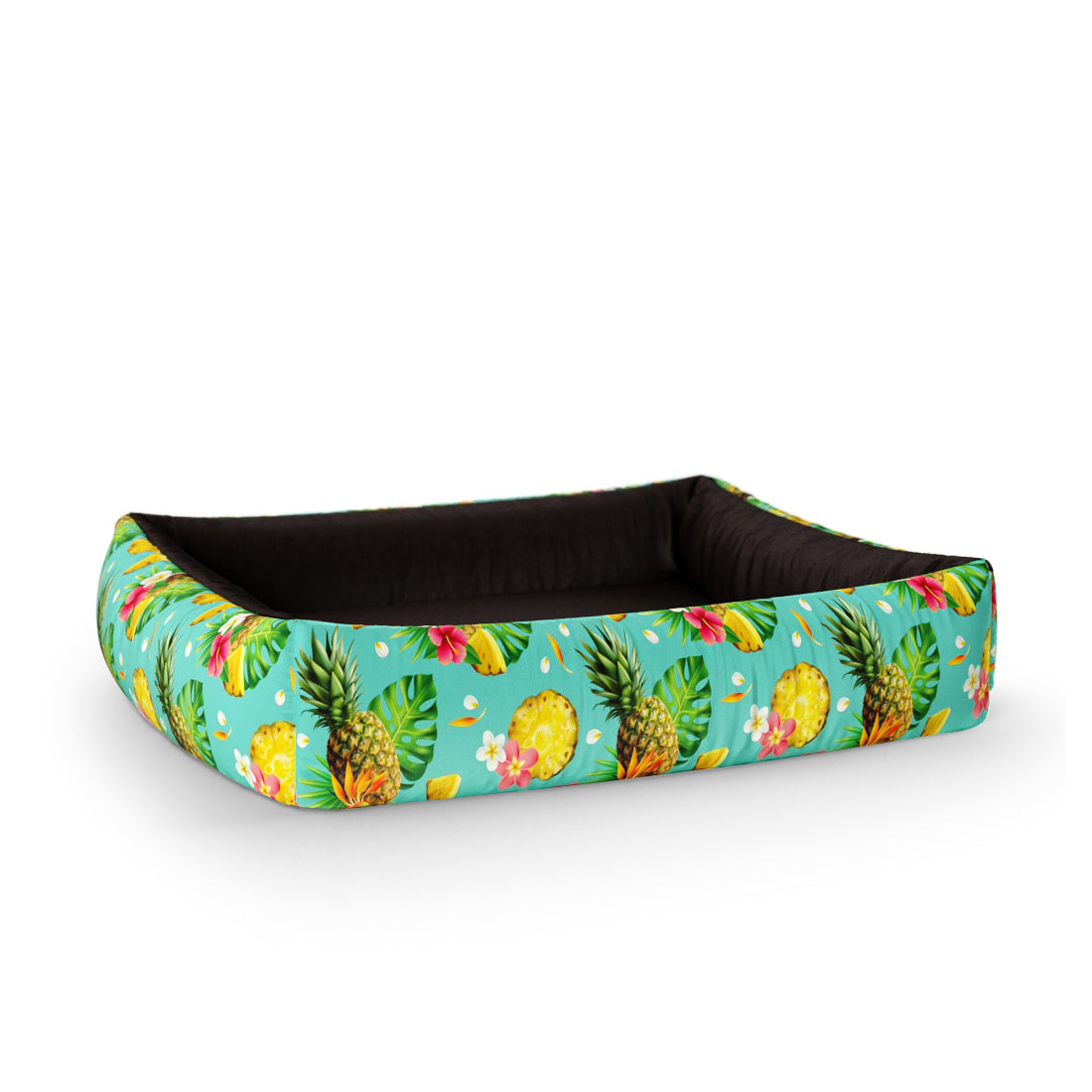 Pineapple Emerald Personalized Lounge Dog Bed With Sides