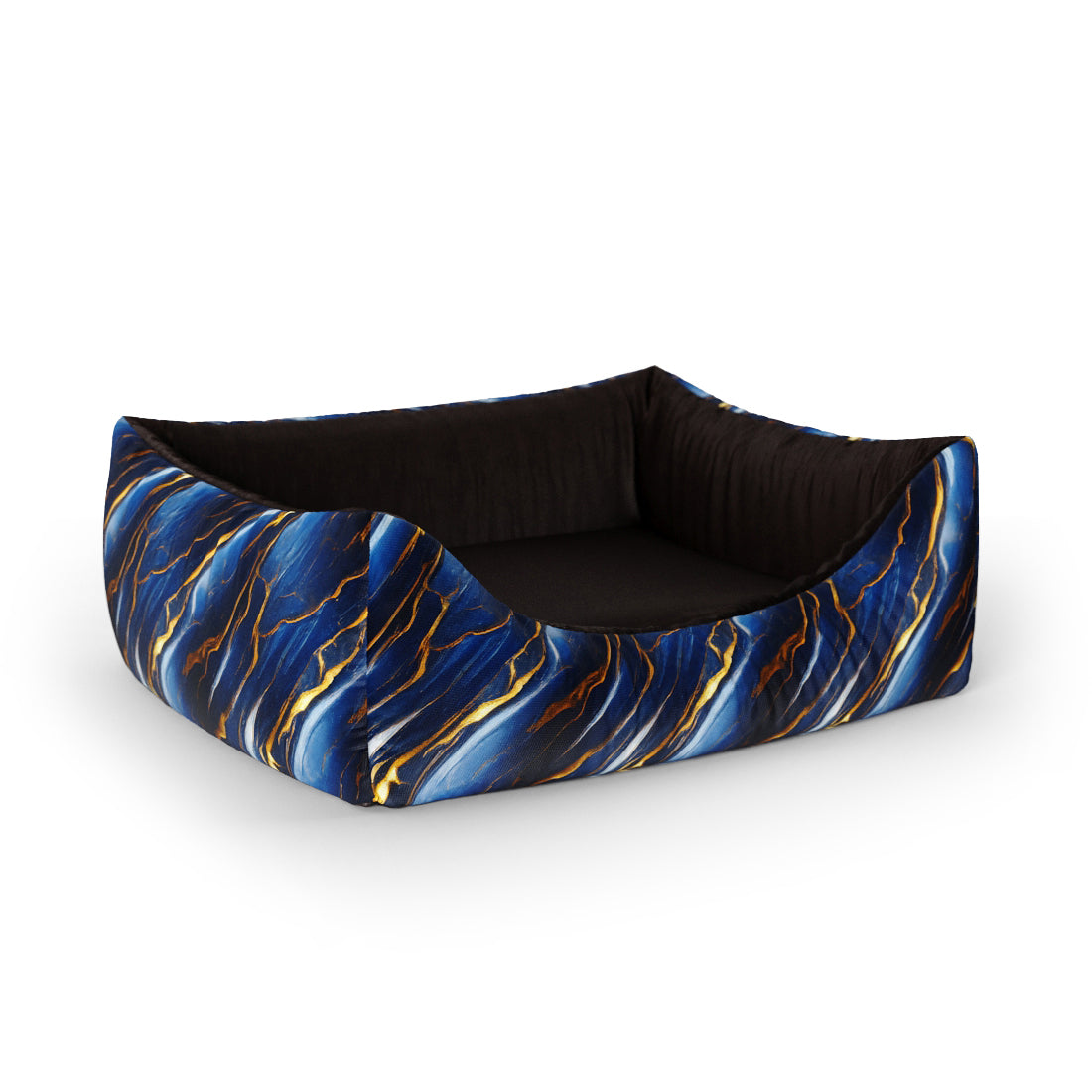 Blue And Gold Marble Azure Personalized Lounge Dog Bed With Entrance