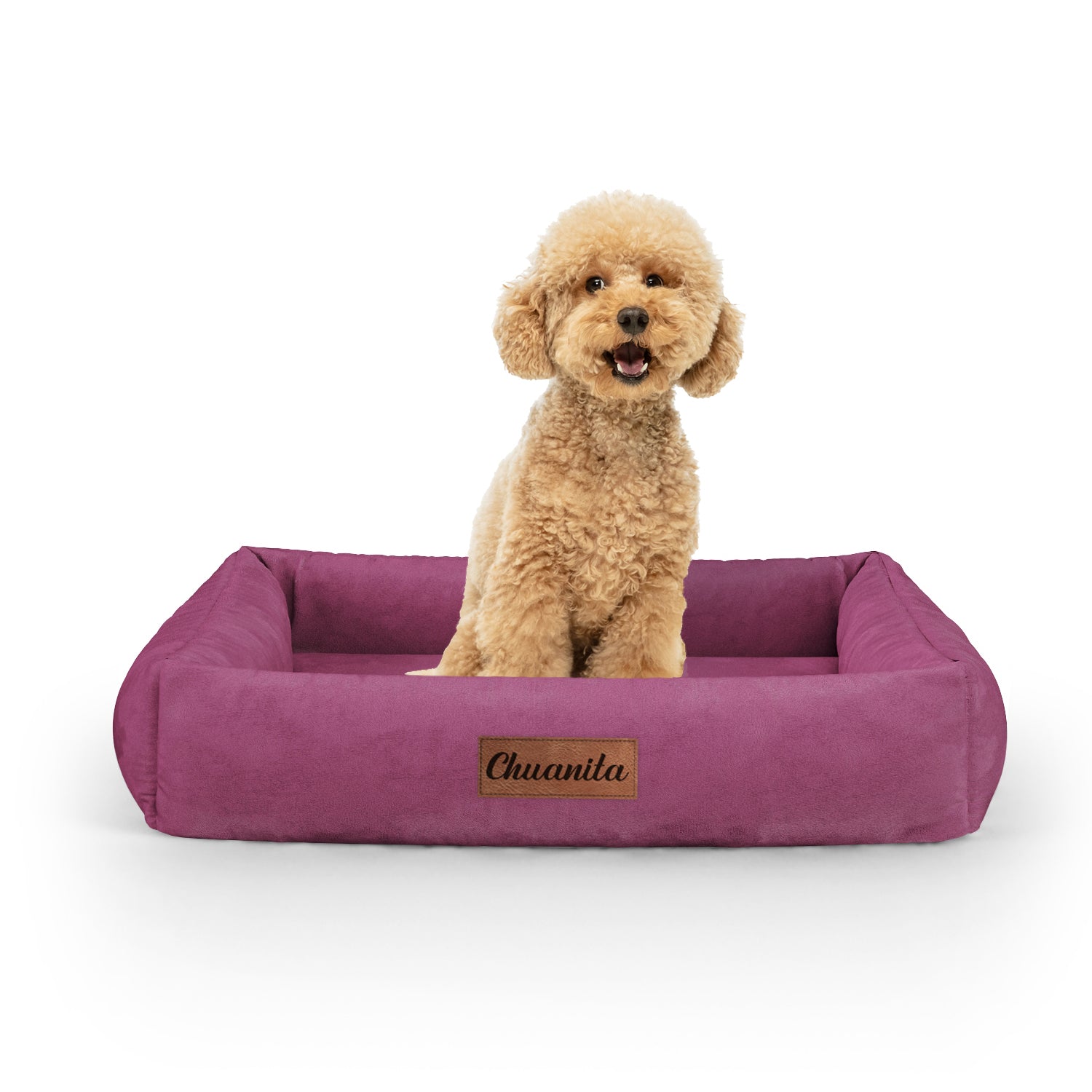 Luxury Velvet Look Jazzberry Personalized Lounge Dog Bed With Sides