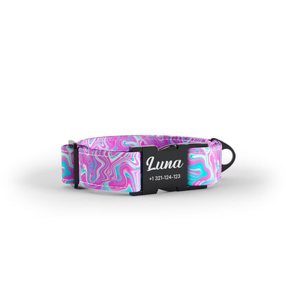 Water Marble  Coral Personalized Dog Collar