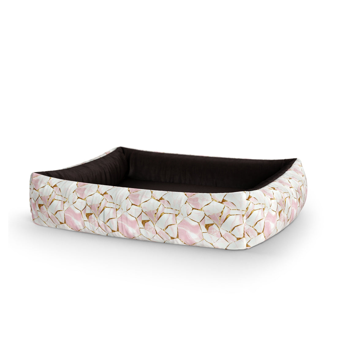 Pink Marble Linen Personalized Lounge Dog Bed With Sides