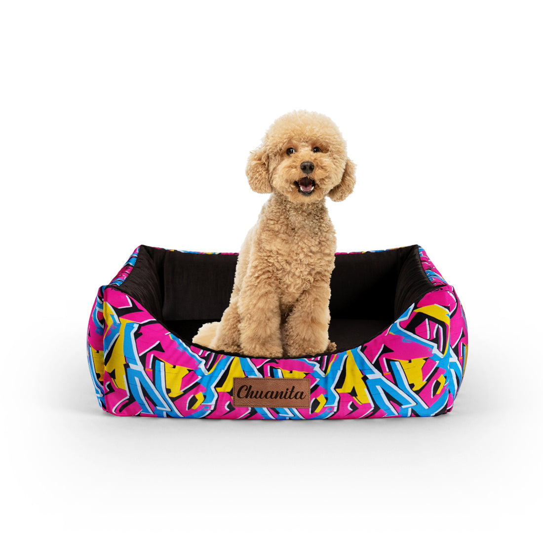 Graffiti Razzle Personalized Lounge Dog Bed With Entrance