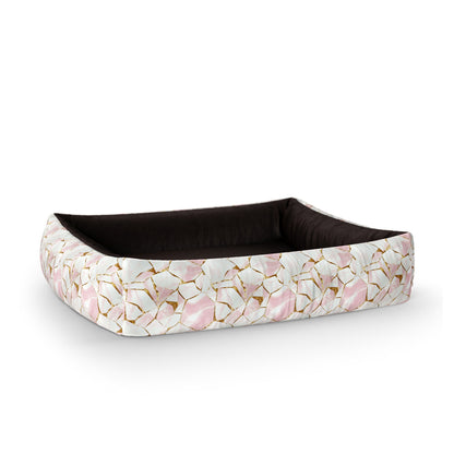 Pink Marble Linen Personalized Lounge Dog Bed With Sides