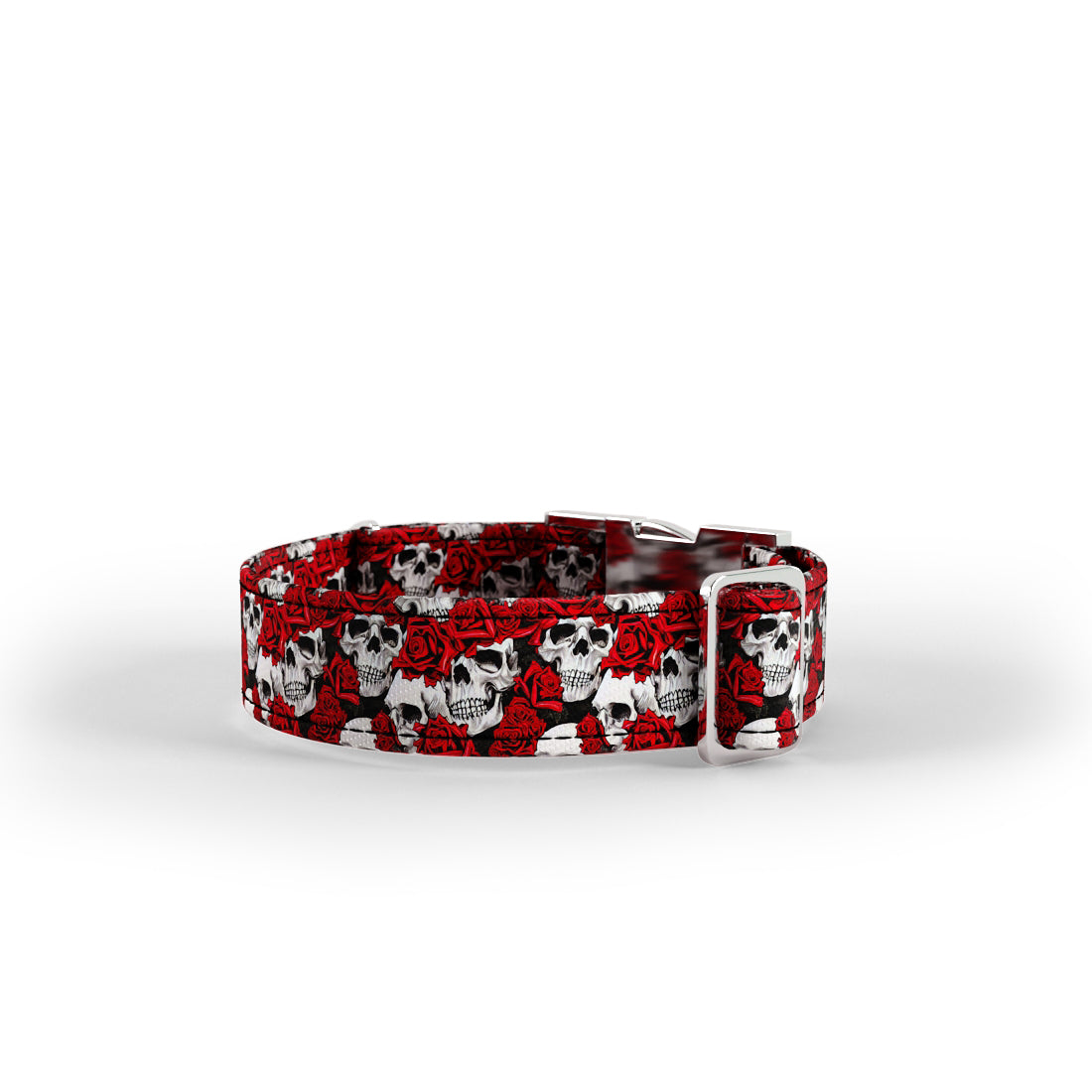 Flowers And Skulls  Crimson Personalized Dog Collar