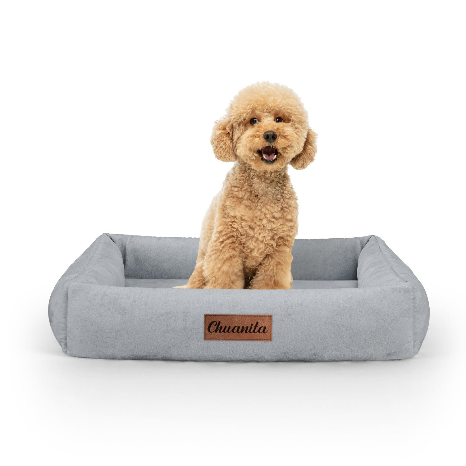 Luxury Velvet Look Gainsboro Personalized Lounge Dog Bed With Sides