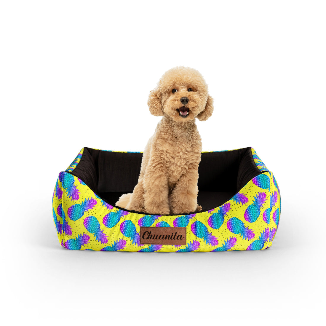 Personalisiertes Lounge-Hundebett „Pineapple Canary“ mit Eingang