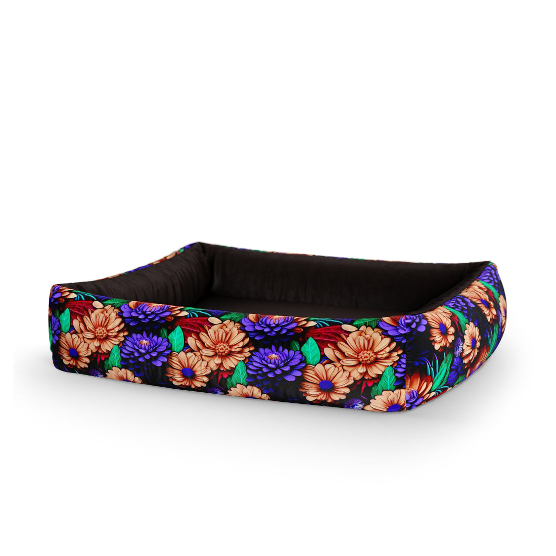 Garden Flowers Midnight Personalisiertes Lounge-Hundebett mit Seiten