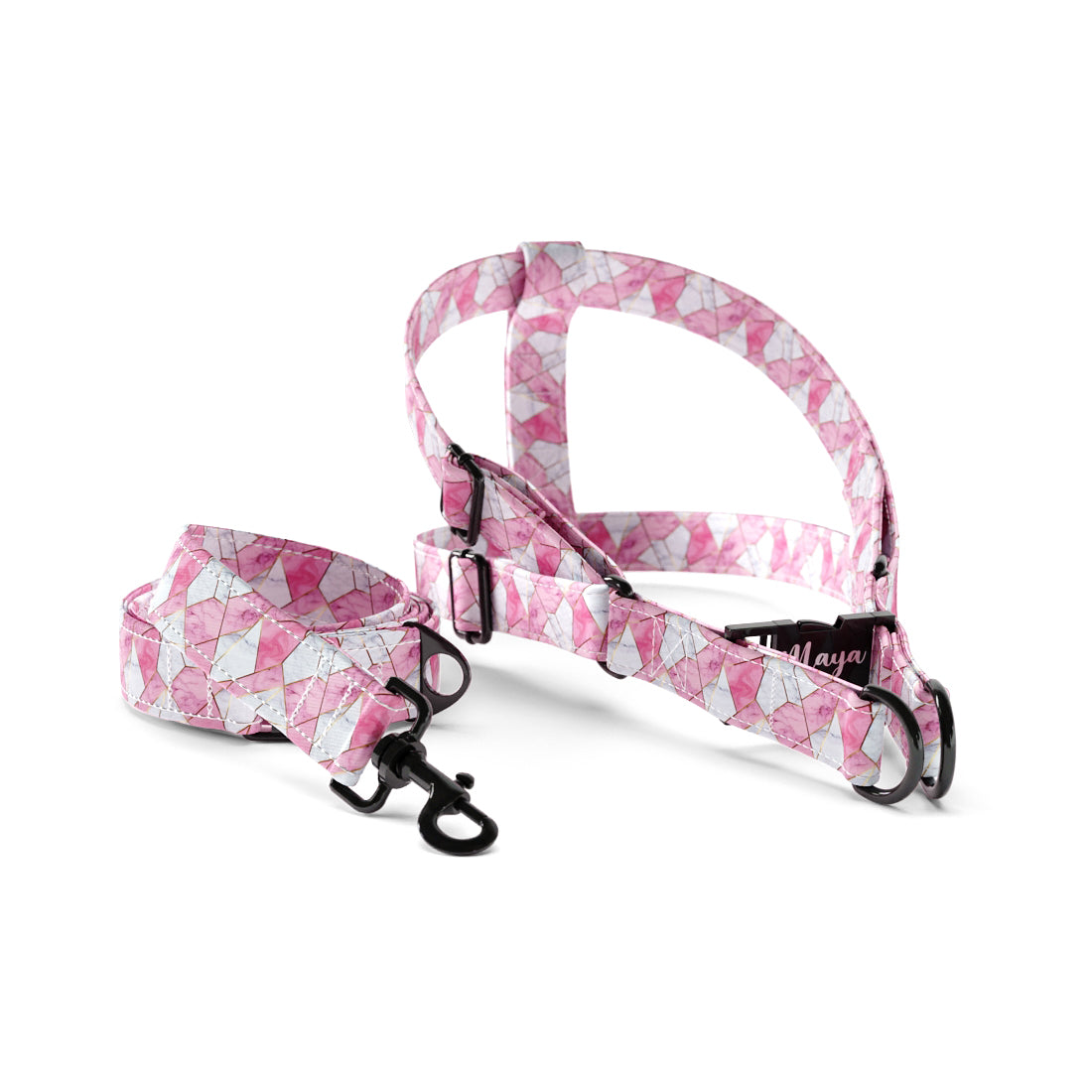 Pink Marble  Kobi Personalized Dog Fashion Belt Harness And Leash Set