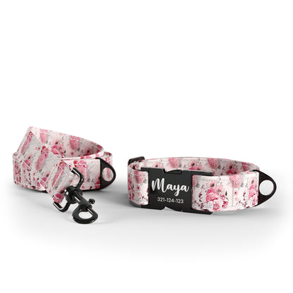 Watercolor Flowers Fiery Personalized Dog Collar