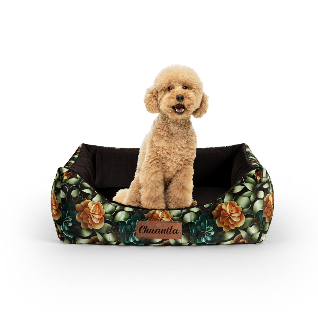 Deep Flowers Bud Personalized Lounge Dog Bed With Entrance