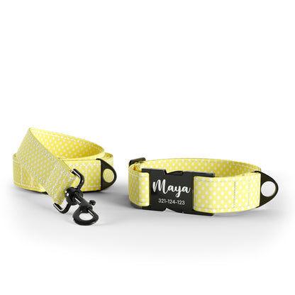 Sweat Polka Dots Aureolin Personalized Dog Collar And Leash Set