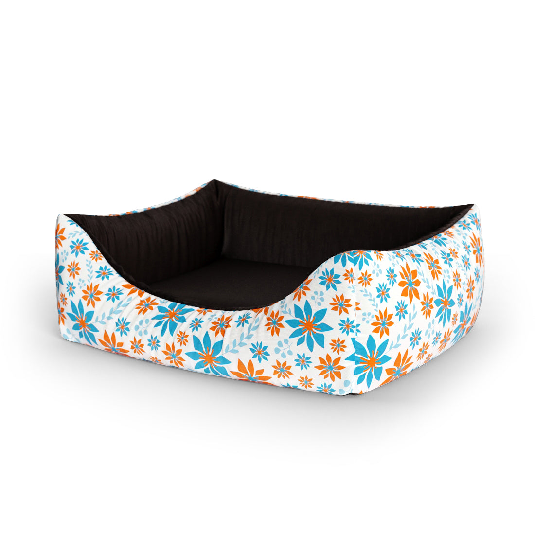 Snow Flowers Floral Personalized Lounge Dog Bed With Entrance