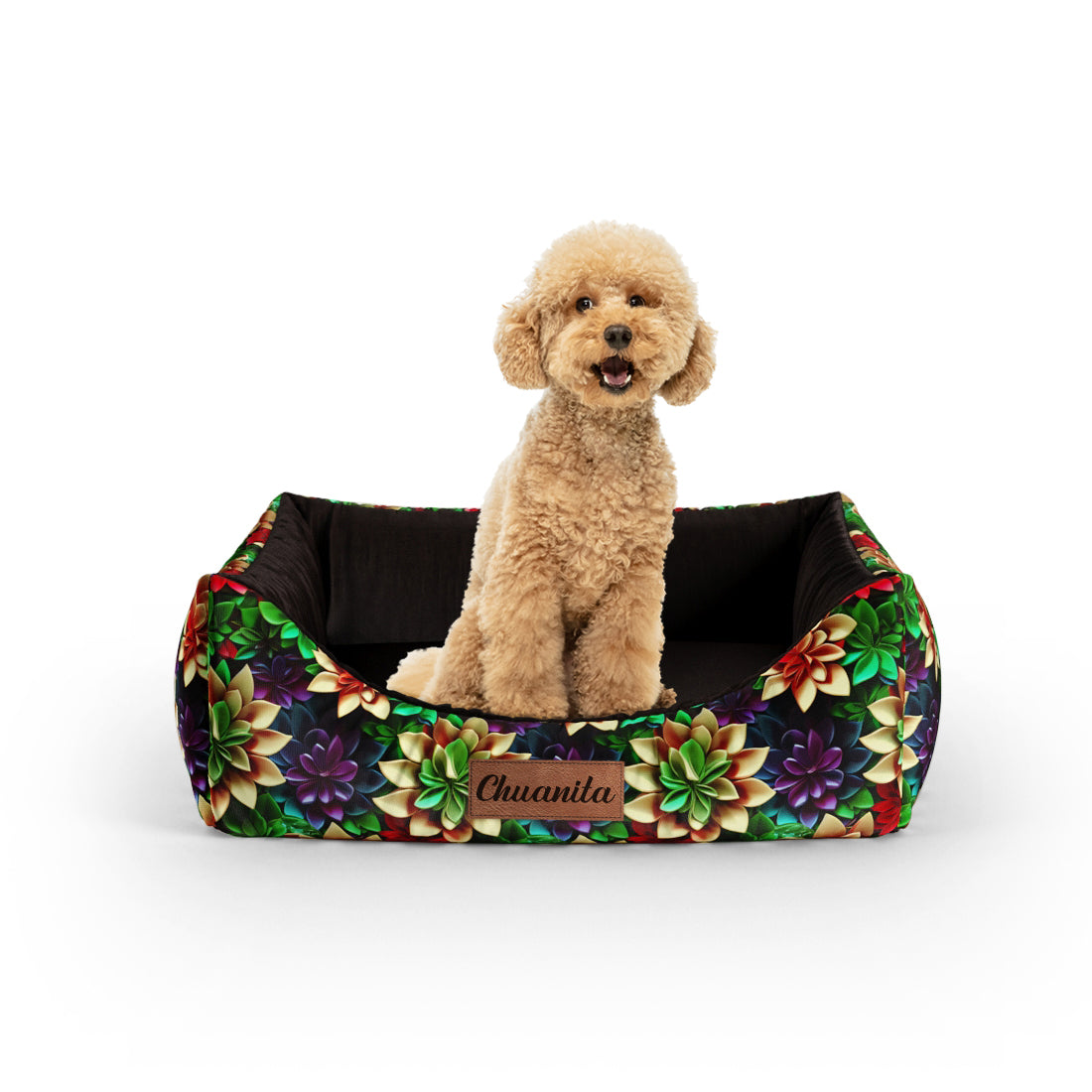 Garden Flowers Malachite Personalized Lounge Dog Bed With Entrance