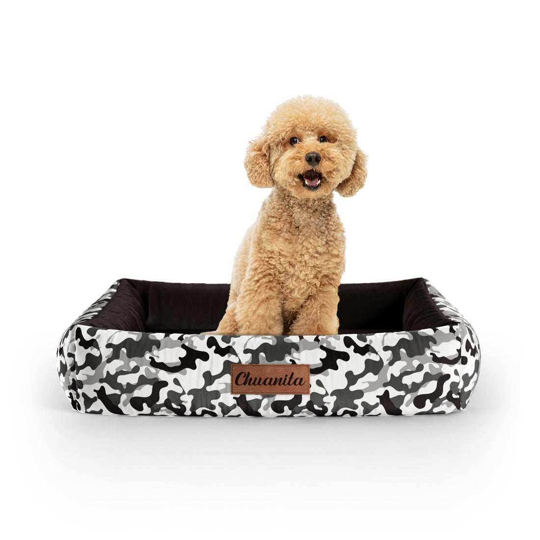 Camoflage Winter Personalized Lounge Dog Bed With Sides