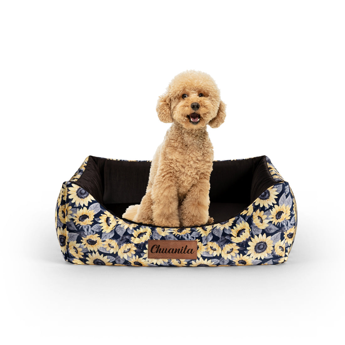 Sunflowers Maya Personalized Lounge Dog Bed With Entrance