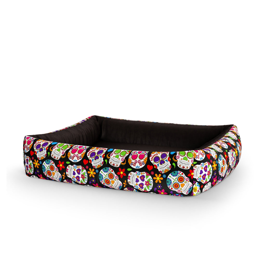 Mexico Skulls Sienna Personalized Lounge Dog Bed With Sides