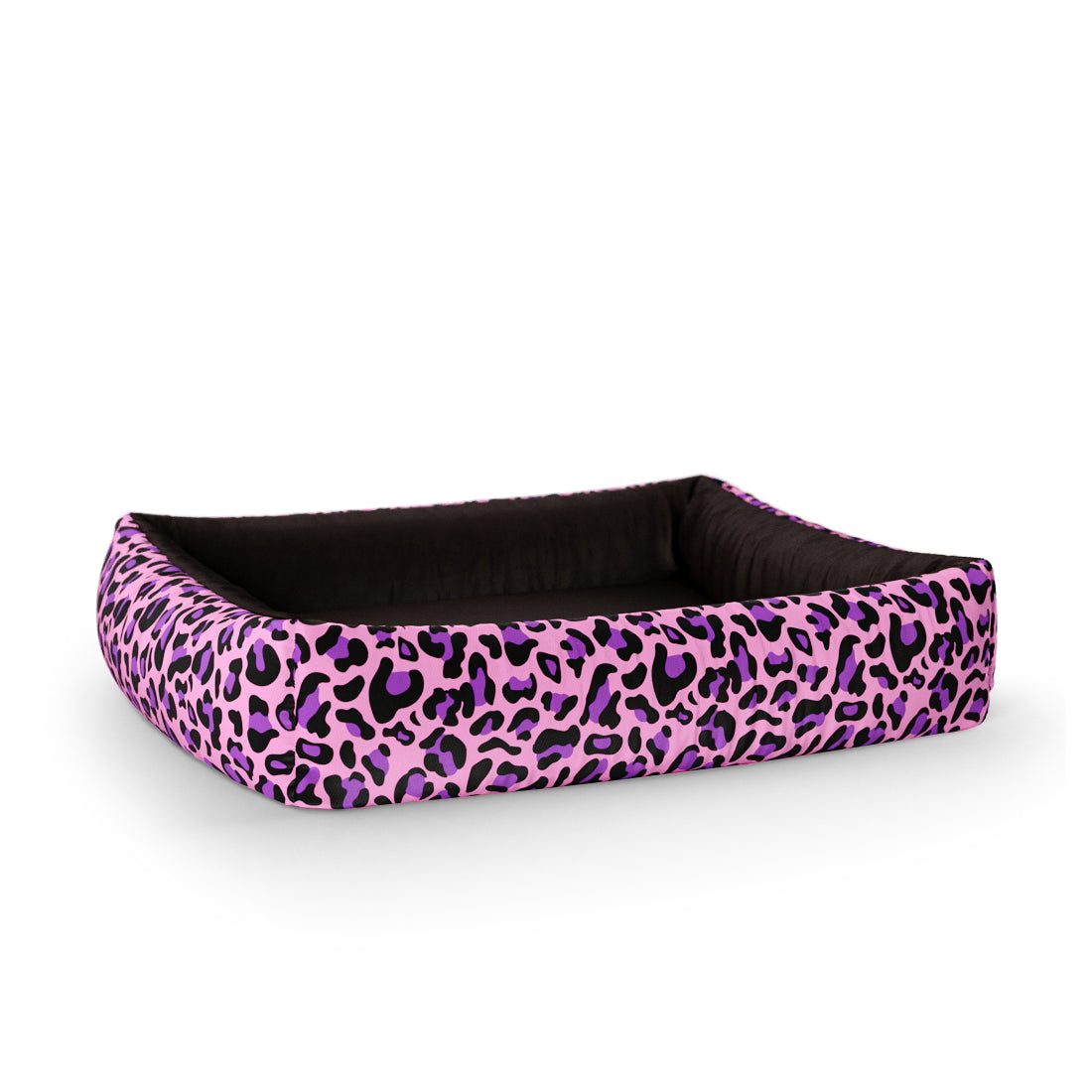 Crazy Leopard Magenta Personalized Lounge Dog Bed With Sides