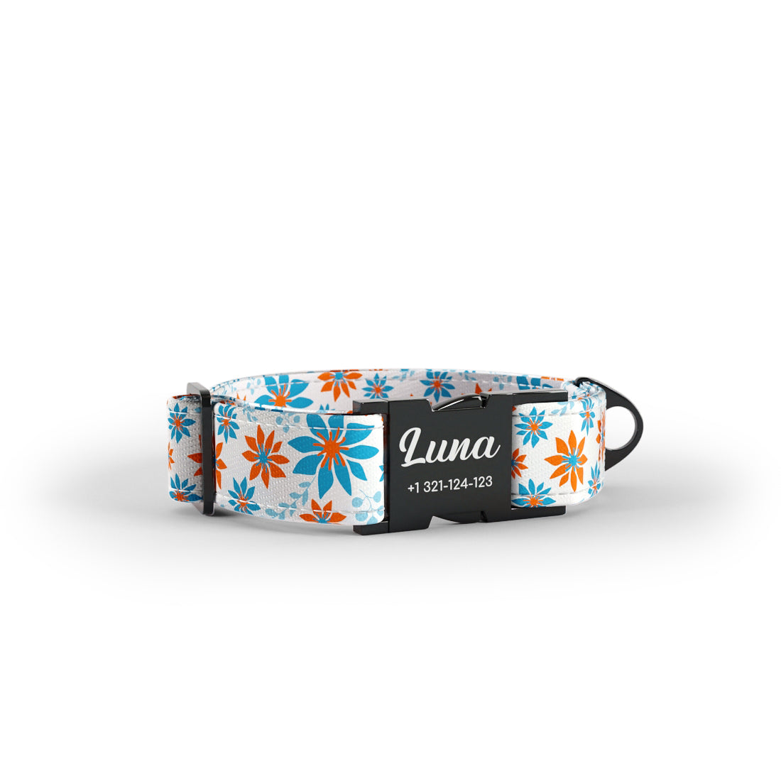 White Snow Flowers Floral Personalized Dog Collar