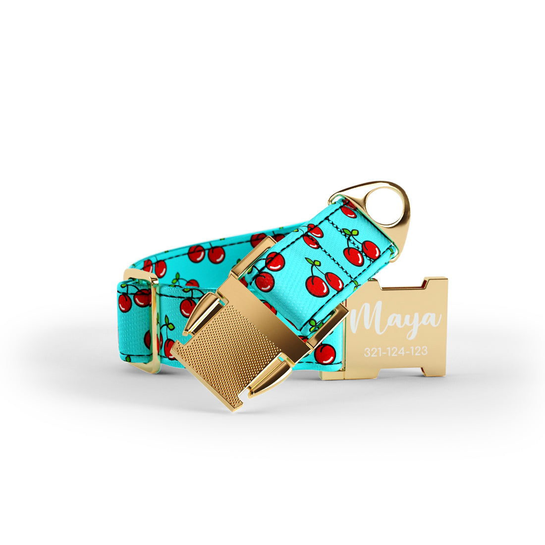 Cherries Mint Personalized Dog Collar