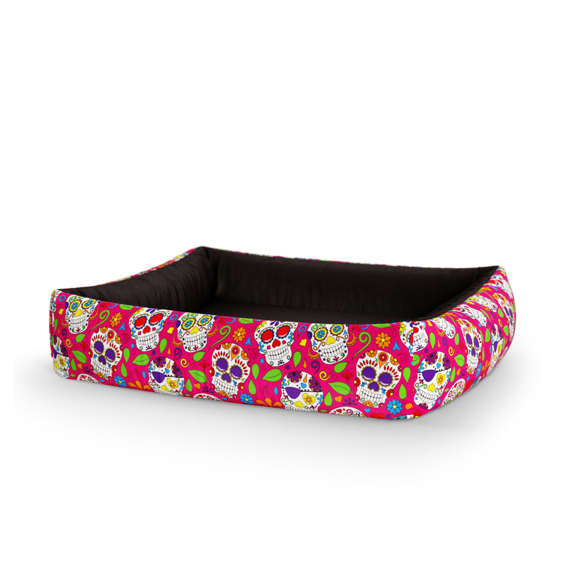 Mexico Skulls Cerise Personalized Lounge Dog Bed With Sides