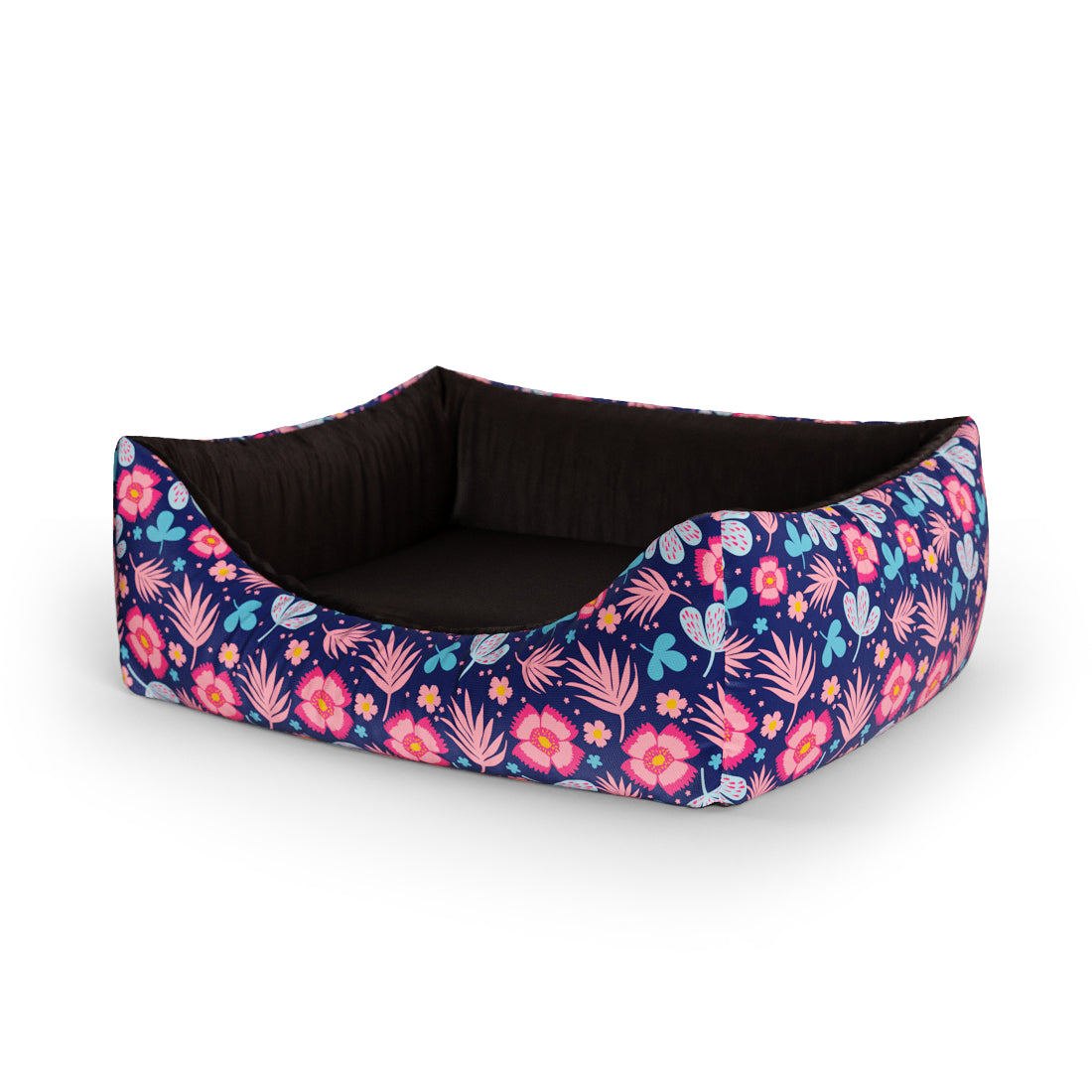 Dark Night Flowers Helio Personalized Lounge Dog Bed With Entrance