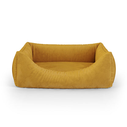 Luxury Velvet Look Safron Personalized Lounge Dog Bed With Entrance