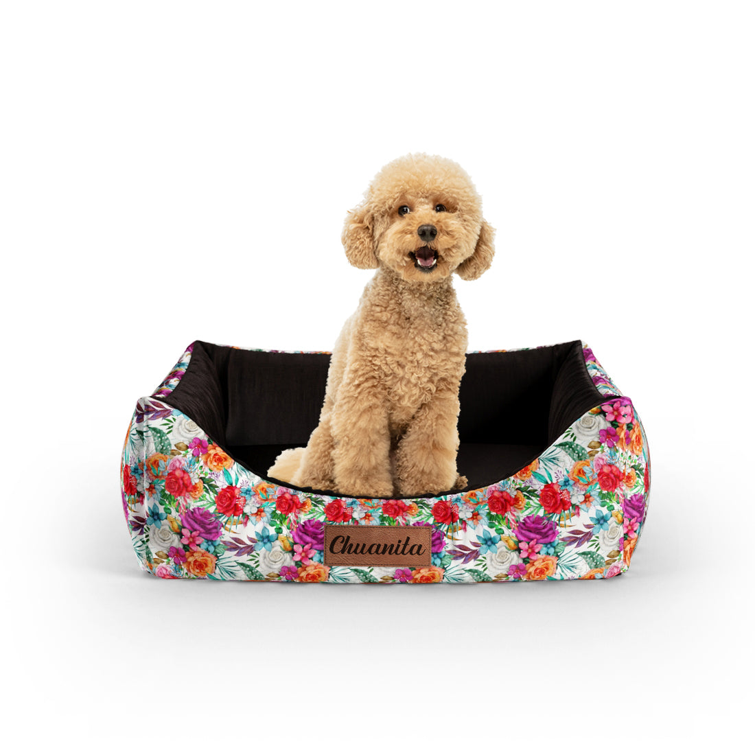 Water Folklore Flowers Maximum Personalized Lounge Dog Bed With Entrance