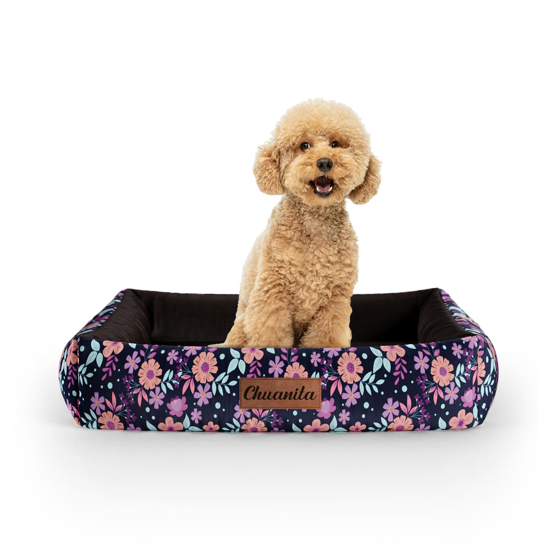 Folclore Flowers Leven Personalisiertes Lounge-Hundebett mit Seiten